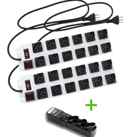 Kit 2 Reguas Filtro de Linha 12 Tomadas + 1 Filtro de Linha 3 Entradas Brinde