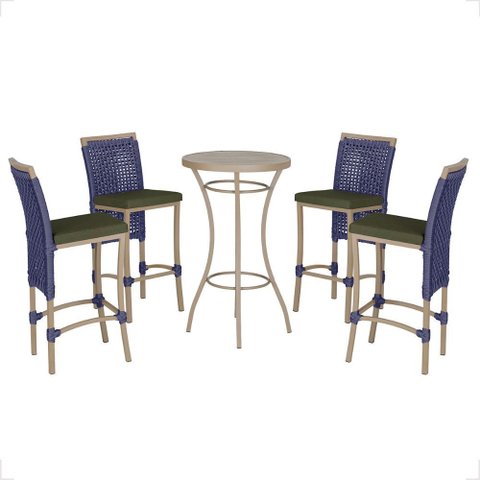 Mesa Bistro e 4 Banquetas Roma Fendi Corda Náutica 12 Trama Original