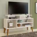 Ver imagem 1 de Rack Lyon Pés em Madeira Prateleiras Moderno para Tv Ate 42 Polegadas:off White