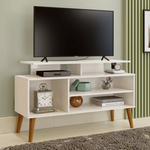 Rack Lyon Pés em Madeira Prateleiras Moderno para Tv Ate 42 Polegadas:off White