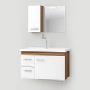 Ver imagem 2 de Kit Gabinete Armario para Banheiro com Cuba e Espelho 73cm Quality Fimap Montado Freijó Branco