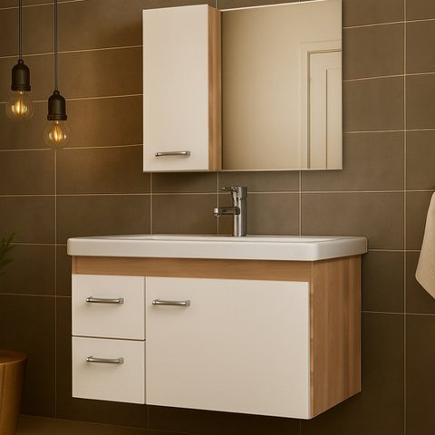 Kit Gabinete Armario para Banheiro com Cuba e Espelho 73cm Quality Fimap Montado Freijó Branco