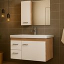 Ver imagem 1 de Kit Gabinete Armario para Banheiro com Cuba e Espelho 73cm Quality Fimap Montado Freijó Branco