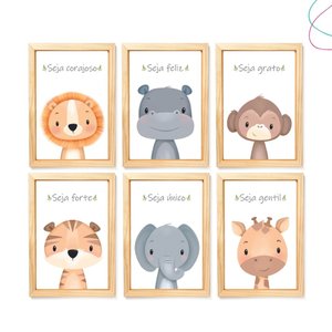 kit 6 Quadros Decoração Quarto Infantil Safari Baby:Pinus