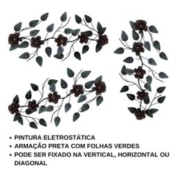 Enfeite de Parede Decorativo Todo de Ferro 5 Rosas:marron - 3