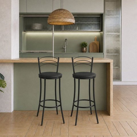 Kit 2 Banquetas Altas Pretas com Assento Estofado e Encosto para Bancada Cozinha Área Gourmet Preto