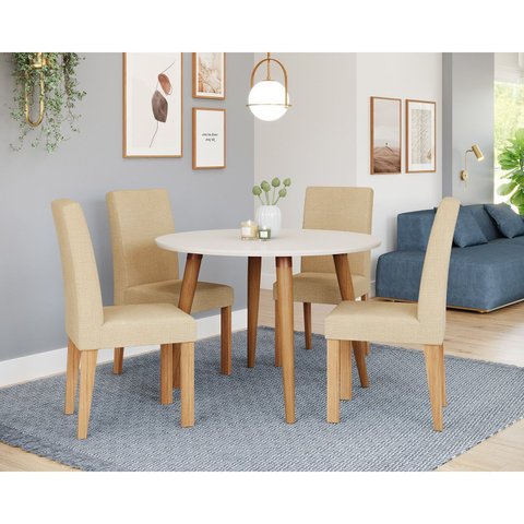 Conjunto Sala de Jantar Dani com 4 Cadeiras 110cm Maia Marrom/Madeira/Offwhite/Natutal/Gengibre