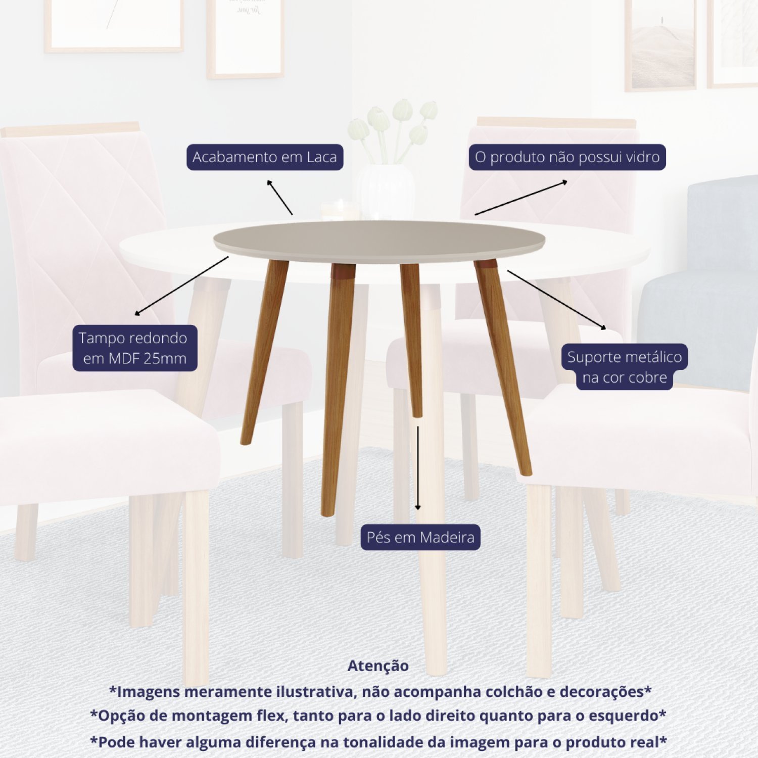 Conjunto Sala de Jantar Dani com 4 Cadeiras 110cm Maia - 3
