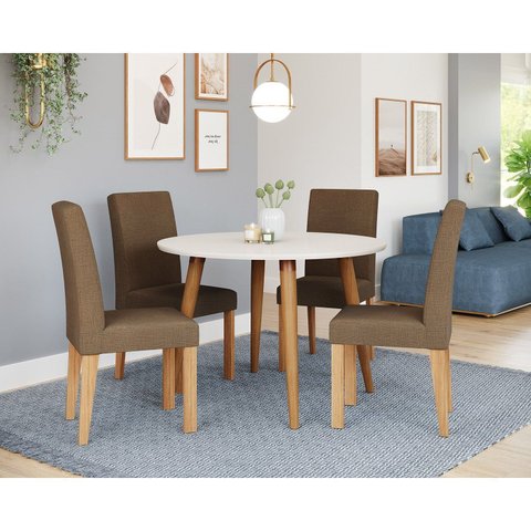 Conjunto Sala de Jantar Dani com 4 Cadeiras 110cm Maia Marrom/Madeira/Offwhite/Natutal/Mascavo