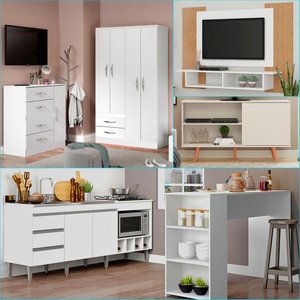 Kit Casa Sala Quarto Cozinha 6 Peças Mdp Menu Móveis