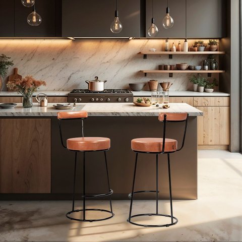 Banqueta Alta 70 Cm Miami Estrutura Metálica e Assento Couríssimo Area Gourmet Churrasqueira Salaone