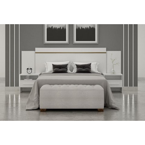 Cabeceira Cama Box Casal Royal com 2 Mesa de Cabeceira Nh Rei de Casa Neve
