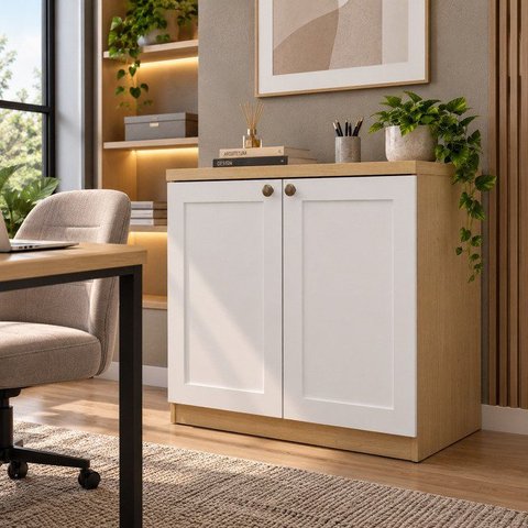 Armário para Escritório Baixo 2 Portas Branco 100% MDF