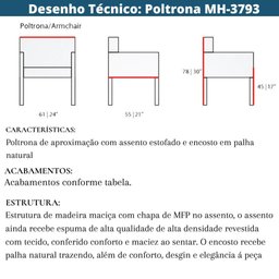 Poltrona Mh-3793 Herval Madeira Maciça com Palha Natural Estofado Marrom C1 - 6