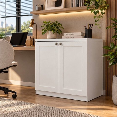Armário para Escritório Baixo 2 Portas Provençal Branco Infinity 100% MDF