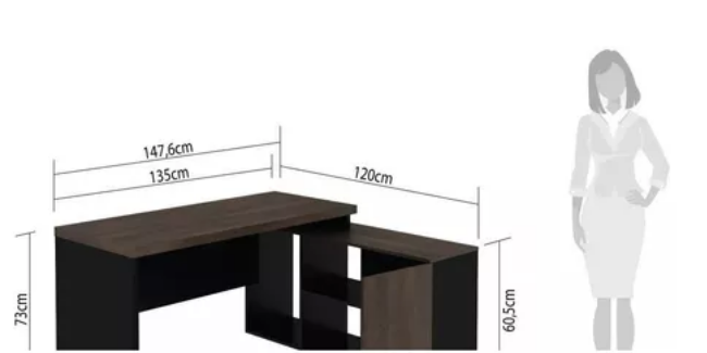 Mesa L Diretor 150x120x74cm Tampo 40mm - Produto pronto para envio!!! - 3