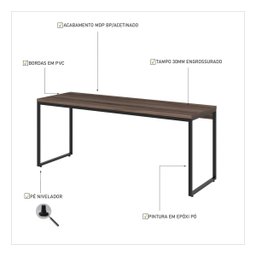 Escrivaninha Mesa Escritório Home Office 1,80x0,60 Dynamica Nogal - 7