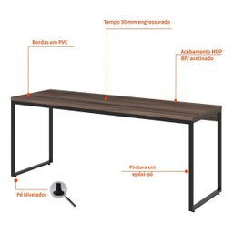 Escrivaninha Mesa Escritório Home Office 1,80x0,60 Dynamica Nogal - 8