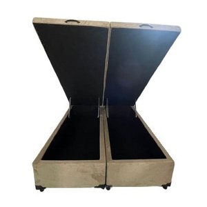 Cama Box Baú Queen Bipartido Blindado Suede Bege Com Pistão A Gás