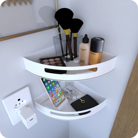 Kit 2 Prateleiras de Canto Para Quarto Inox Branca Multiuso