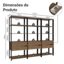Ver imagem 3 de Estante Armário Multiuso para Livros 6 Gavetas 12 Prateleiras 210cm Madesa Rustic Preto