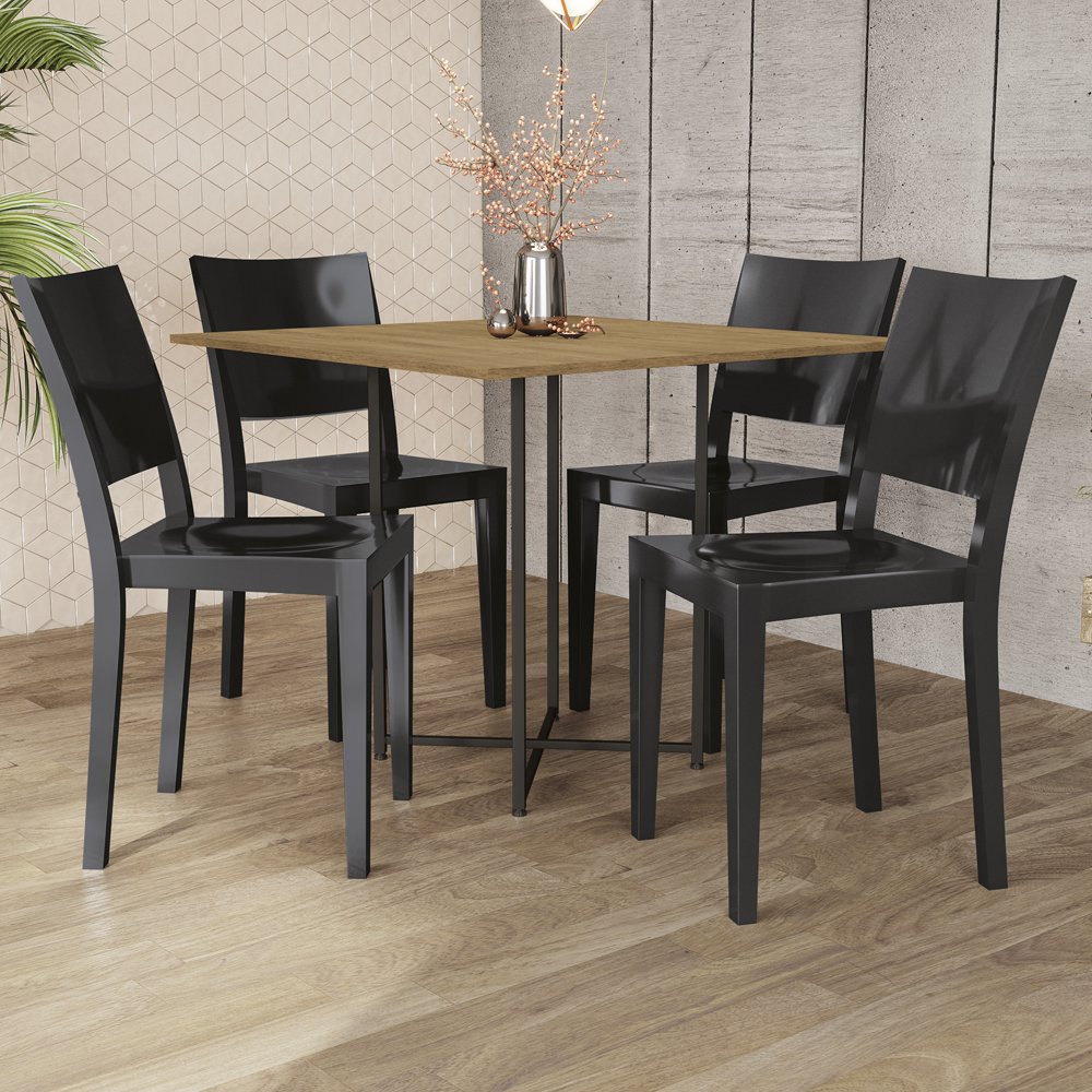 Conjunto Mesa e 4 Cadeiras Plásticas Hydra Plus Cristal Uz Preto ...
