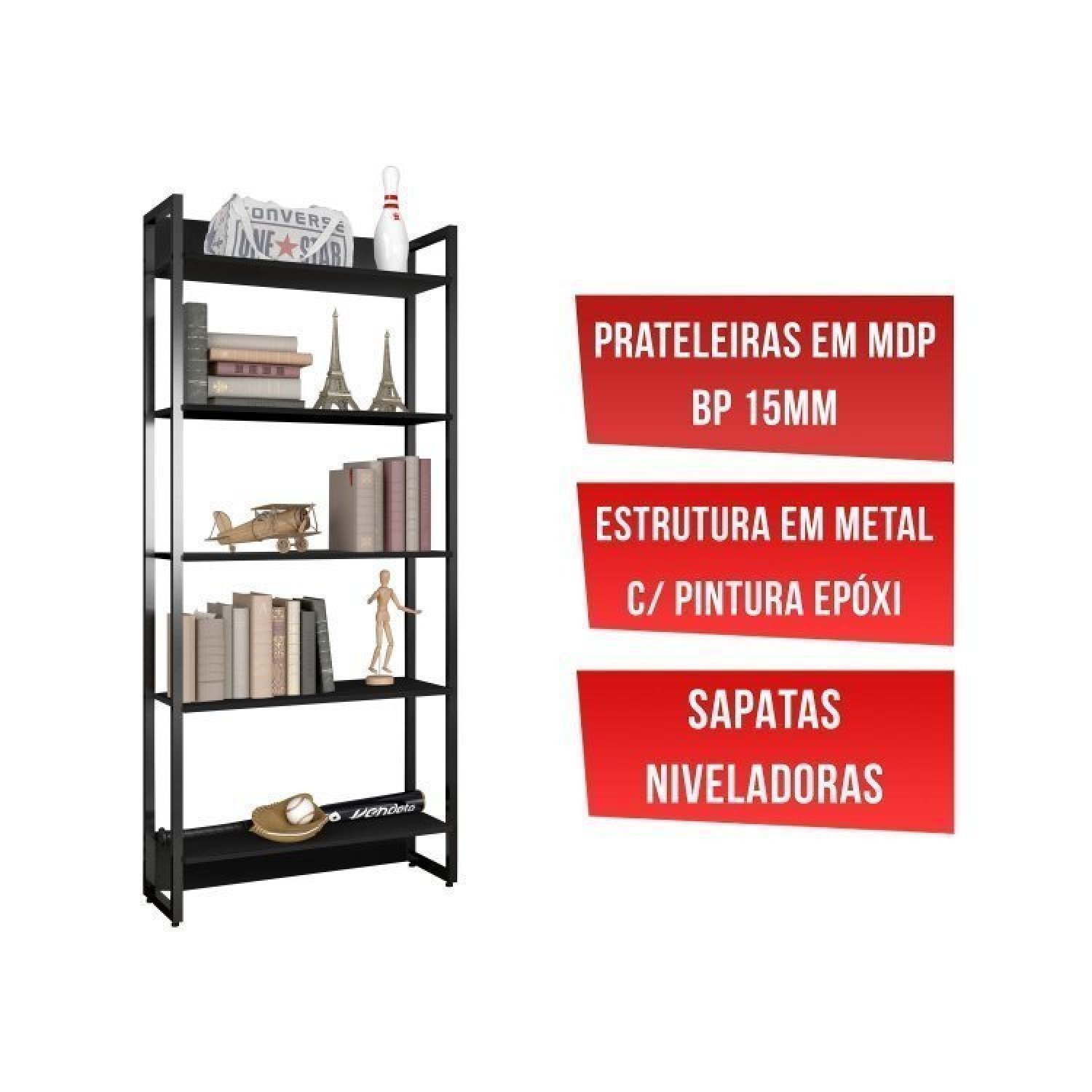 Escrivaninha 120cm Iron com Estante Livros em Aço e MDP Industrial Espresso Móveis - 11