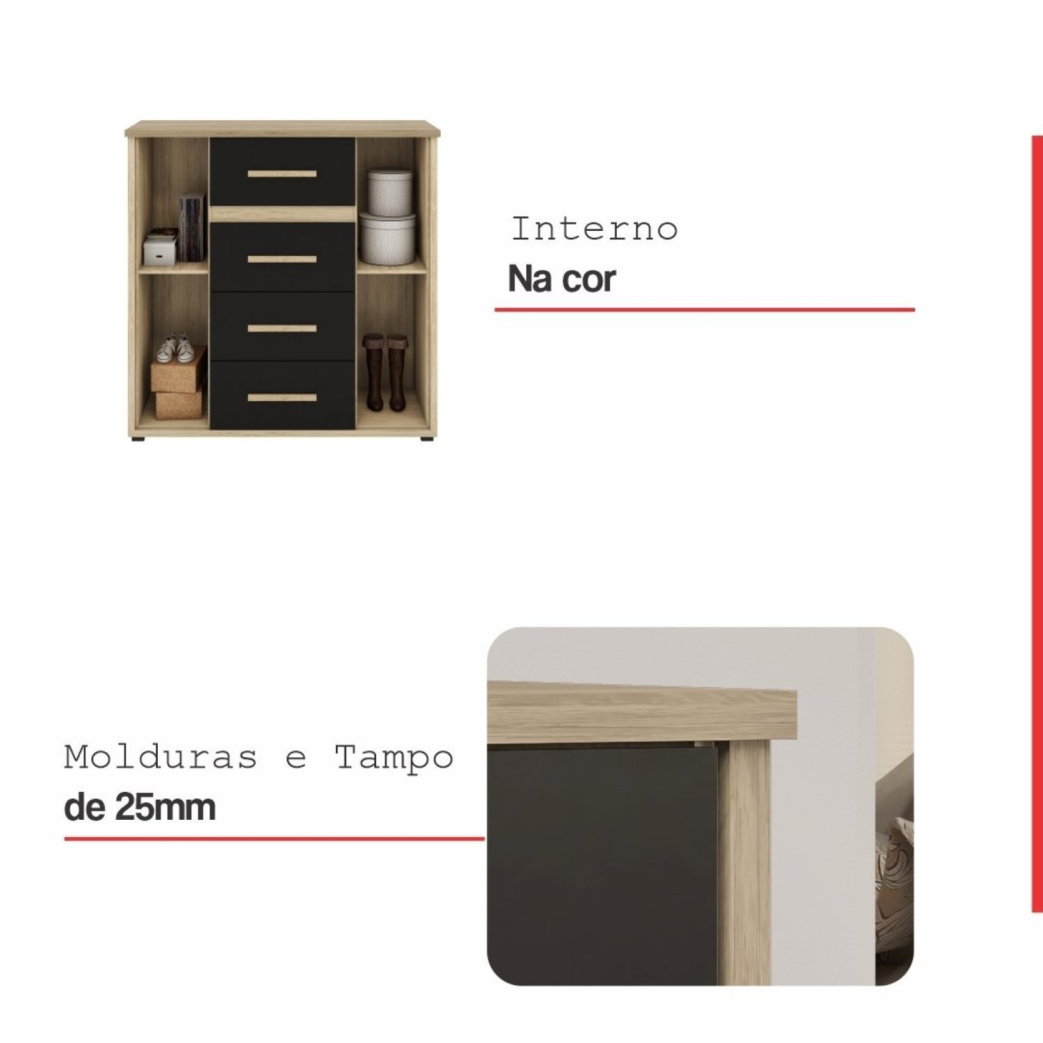 Cômoda 2 Portas 4 Gavetas Rodes - 6