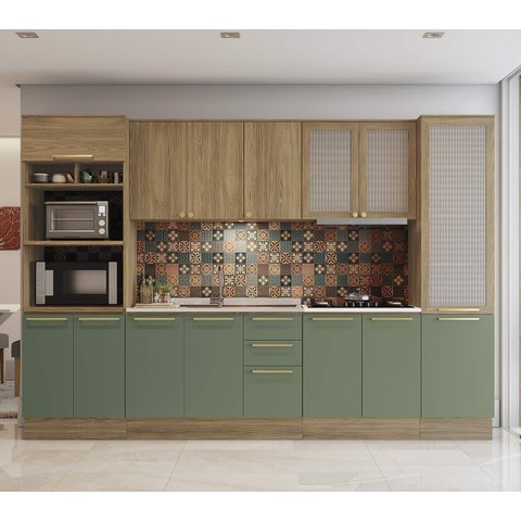 Armário de Cozinha Modulada Completa Reta 7 Peças 3,20m 304 Botanic Kappesberg
