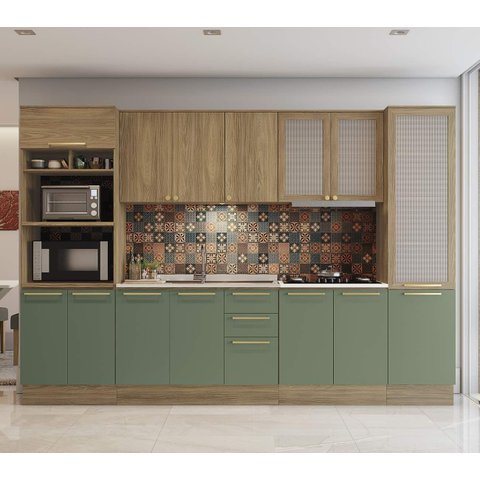 Armário de Cozinha Modulada Completa Reta 7 Peças 3,20m Botanic Kappesberg