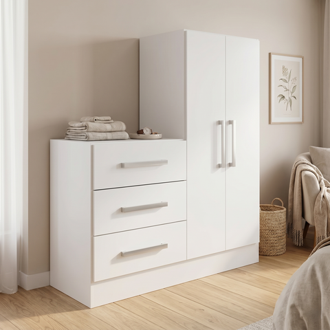 Cômoda para Quarto 3 Gavetas 2 Portas Dunas Branco Yescasa