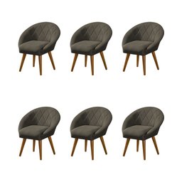Kit 6 Poltronas Decorativa Canastra Estofada Linho Marrom Café Pés Palito em Madeira Maciça - 1