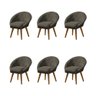 Kit 6 Poltronas Decorativa Canastra Estofada Linho Marrom Café Pés Palito em Madeira Maciça - 1
