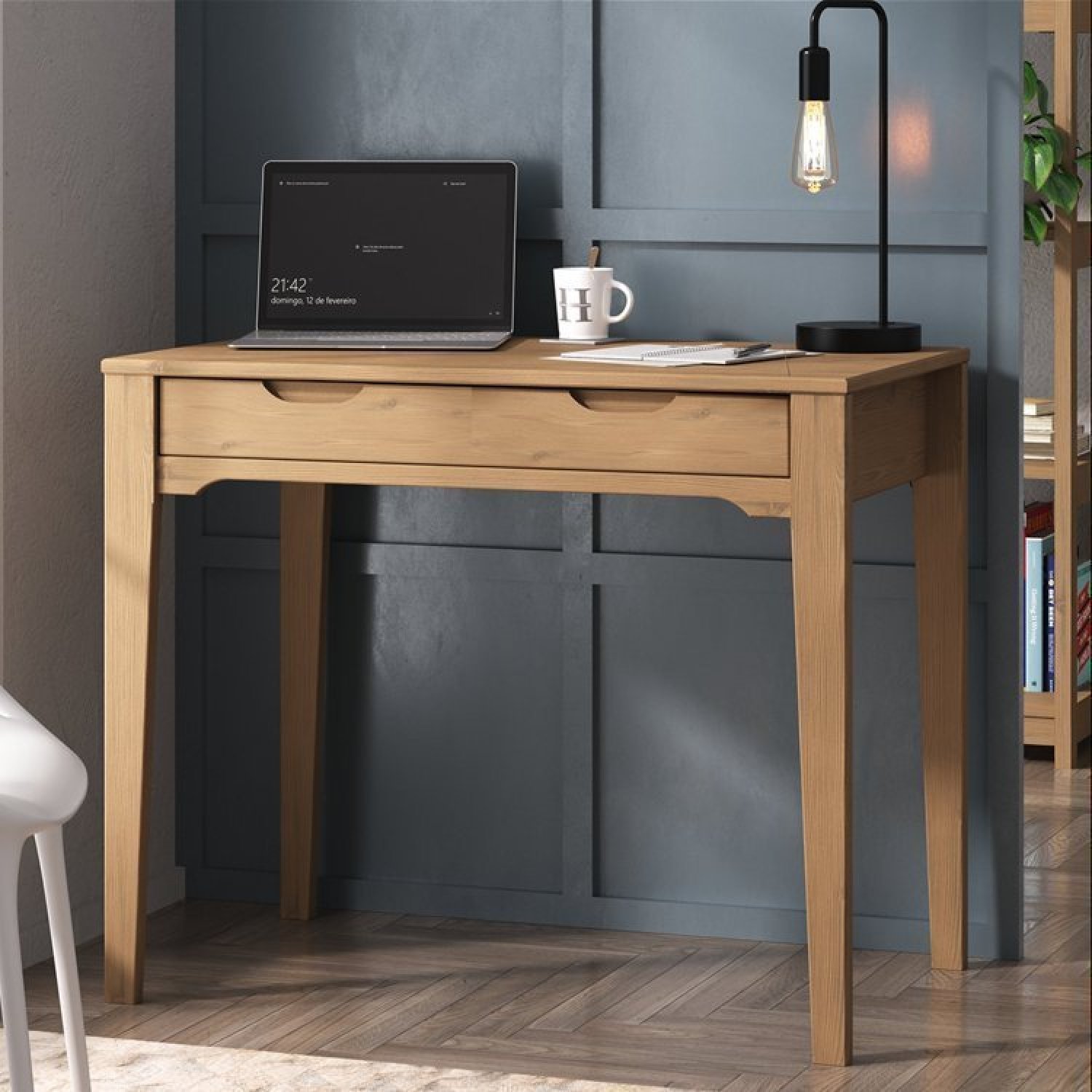 Conjunto Home Office 3 Peças 1 Escrivaninha 1 Gaveteiro 1 Estante Madeira Maciça Quebec Espresso Móveis - 3