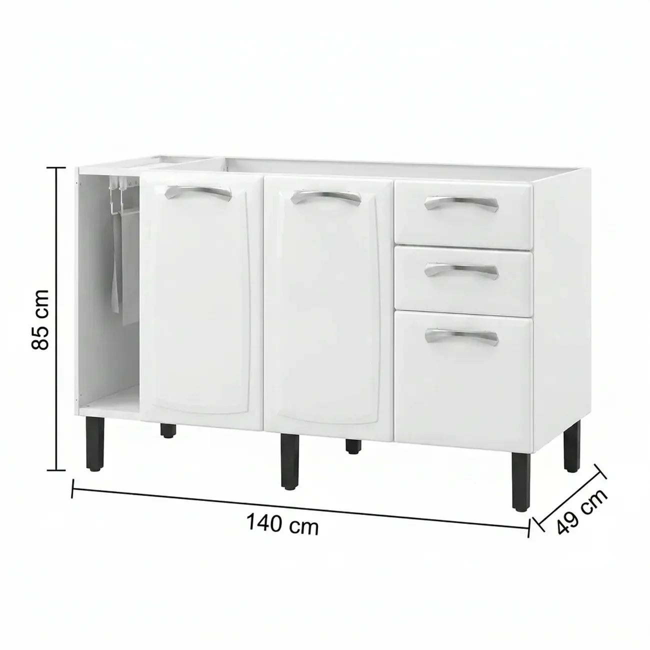 Ver imagem 4 de Balcão de Cozinha em Aço 3 Portas e 2 Gavetas com Toalheiro sem Tampo 140cm New Premium Itatiaia Branco