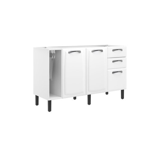 Balcão Cozinha em Aço 3 Portas e 2 Gavetas 140cm com Nicho Toalheiro sem Tampo New Premium Itatiaia 