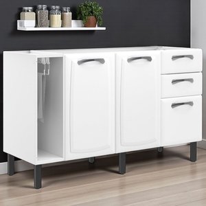 Balcão em Aço 3 Portas e 2 Gavetas 140cm para Pia com Nicho Toalheiro sem Tampo New Premium Itatiaia