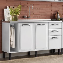 Balcão Cozinha em Aço 3 Portas e 2 Gavetas 140cm com Nicho Toalheiro sem Tampo New Premium Itatiaia - 7 Balcão Cozinha em Aço 3 Portas e 2 Gavetas 140cm com Nicho Toalheiro sem Tampo New Premium Itatiaia - 7