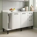 Ver imagem 1 de Balcão de Cozinha em Aço 3 Portas e 2 Gavetas com Toalheiro sem Tampo 140cm New Premium Itatiaia Branco