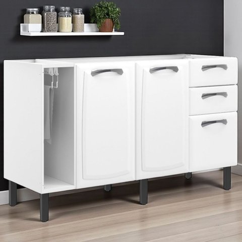 Balcão Cozinha em Aço 3 Portas e 2 Gavetas 140cm com Nicho Toalheiro sem Tampo New Premium Itatiaia 