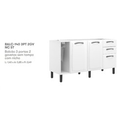 Balcão Cozinha em Aço 3 Portas e 2 Gavetas 140cm com Nicho Toalheiro sem Tampo New Premium Itatiaia - 5 Balcão Cozinha em Aço 3 Portas e 2 Gavetas 140cm com Nicho Toalheiro sem Tampo New Premium Itatiaia - 5