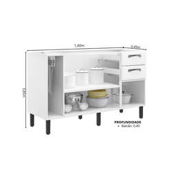 Balcão Cozinha em Aço 3 Portas e 2 Gavetas 140cm com Nicho Toalheiro sem Tampo New Premium Itatiaia - 4 Balcão Cozinha em Aço 3 Portas e 2 Gavetas 140cm com Nicho Toalheiro sem Tampo New Premium Itatiaia - 4
