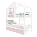 Ver imagem 2 de Beliche Casinha com Janela e Gavetas Rosa Madeira Maciça Branco/ Rosa Housin