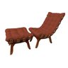 Poltrona Costela Base em Madeira + Puff Suede Terracota - 2