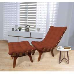 Poltrona Costela Base em Madeira + Puff Suede Terracota - 1
