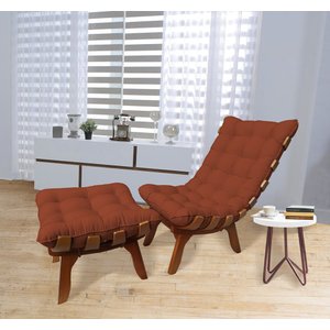 Poltrona Costela Base em Madeira + Puff Suede Terracota