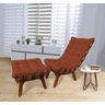 Poltrona Costela Base em Madeira + Puff Suede Terracota - 1