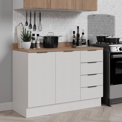 Balcão Pia 2 Portas 4 Gavetas com Tampo e Rodapé Ipanema CabeCasa MadeiraOriginals