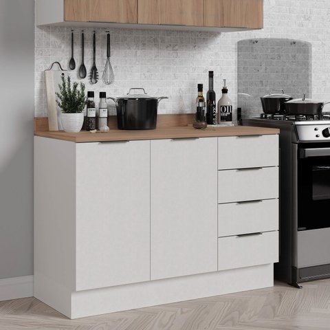 Balcão Pia Planejado 2 Portas 4 Gavetas com Tampo e Rodapé Ipanema CabeCasa MadeiraOriginals Branco