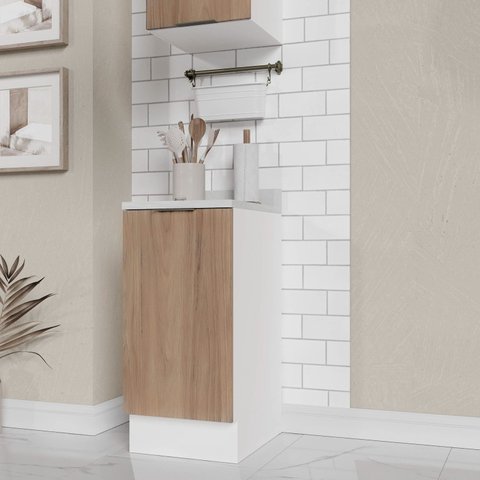Balcão Planejado 1 Porta com Tampo e Rodapé Ipanema CabeCasa MadeiraOriginals Branco/Acácia